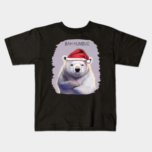 Bah Humbug! Grumpy polar bear in Santa hat Kids T-Shirt